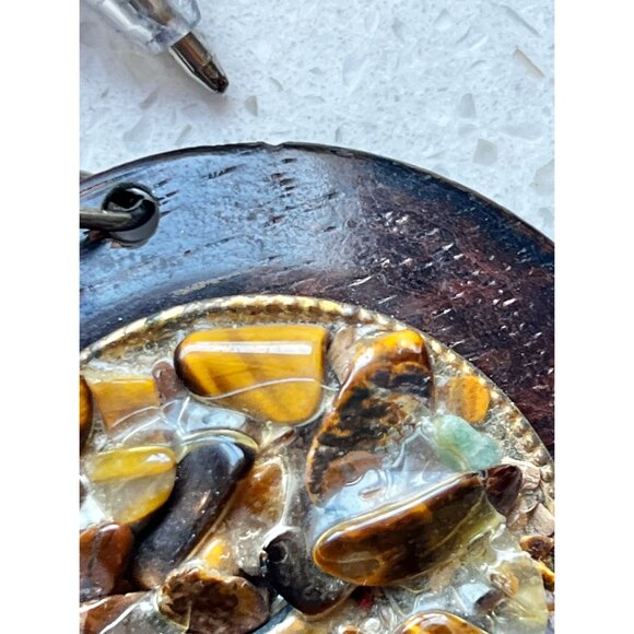 Handcrafted Wooden Pendant With Tigers Eye & Mixed Gemstones - Picture 7 of 7
